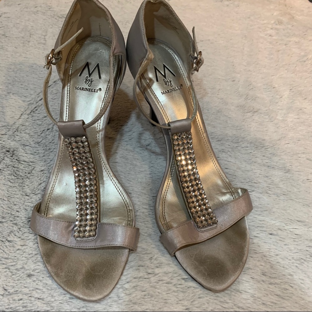 M By Marinelli Silver Rhinestone Heels